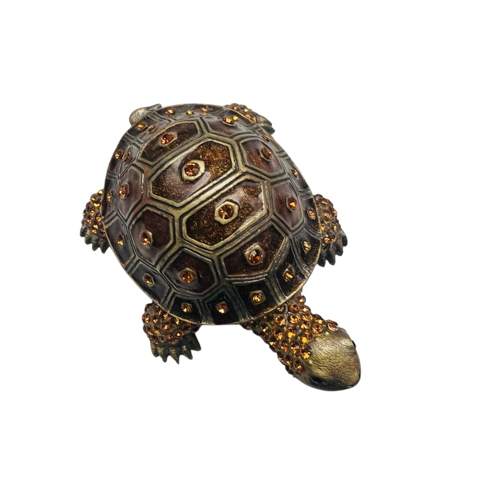 Vintage Crystal Jeweled Turtle Hinged Trinket Box - Picture 2 of 6